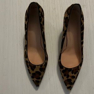 J Crew Leather chunky Heel Leopard Calf Hair